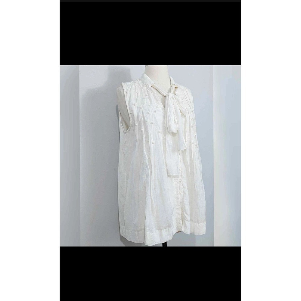 Feather Bone by Anthropologie White Blouse with Pearls Size Medium cotton and ra
